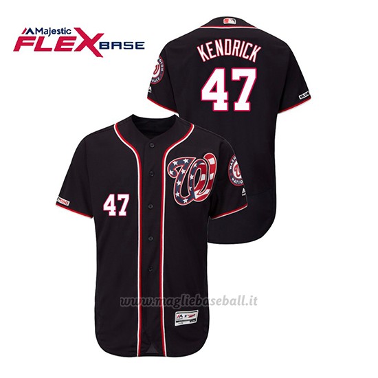 Maglia Baseball Uomo Washington Nationals Howie Kendrick 150th Aniversario Patch Autentico Flex Base Blu Rosso